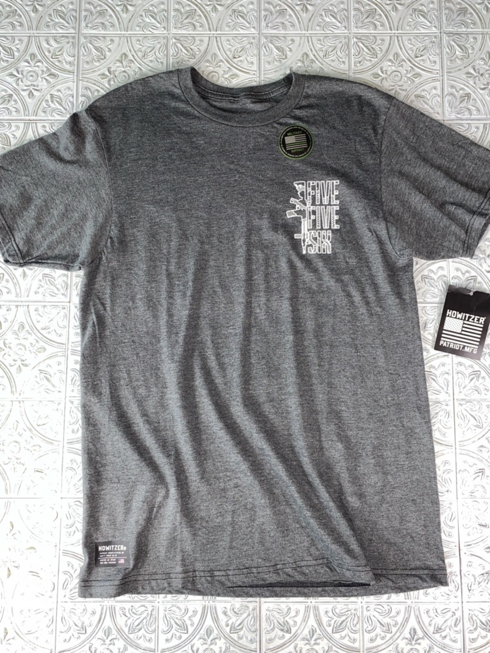 Howitzer Mens M NWT 5.56 Core Patriot Graphic T Shirt Heather Gray